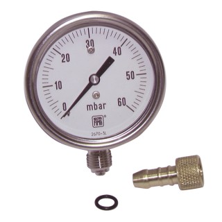 Manomètre acier à capsule Ø 63mm, 0/60mbar, avec visseries