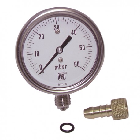 Manomètre acier à capsule Ø 63mm, 0/60mbar, avec visseries
