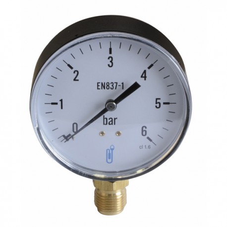 Manomètre acier, sec non remplissable Ø100mm, 0/6bar