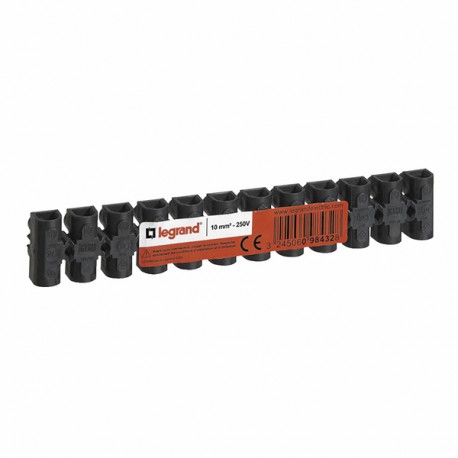 Barrette de raccordement à vis NYLBLOC - 6 mm² - 41 A - 12 bornes - noir