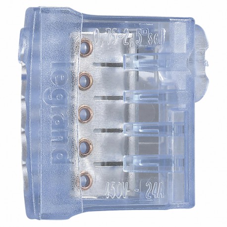 Barrette de connexion NYLBLOC auto pour fils rigides - bornes bleues pour 5 fils (X 9) - DIFF