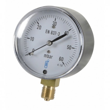 Manomètre acier à capsule Ø 63mm, 0/60mbar
