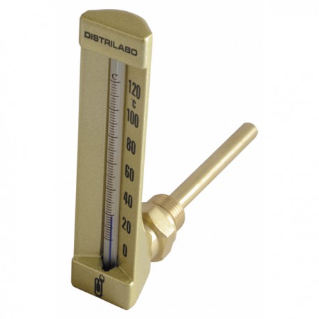 Thermomètre industriel équerre, plongeur 100mm, 0/120°C