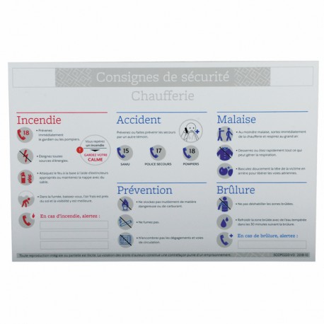 Étiquette rigide consigne sécurité chaufferie